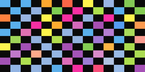 Poster - Checkered pattern with colored cells. For prints, seamless surfaces, pillows, textiles, wallpaper, packaging, interior.