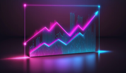 Generative AI, stock market chart lines, financial graph on technology in blue and pink neon colors, financial meltdown. Technology concept, trading market concept.	
