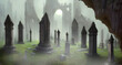 Halloween background. Spooky cemetery generative AI
