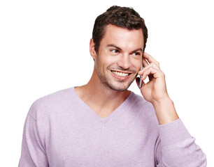 man, phone call and smile for communication and connection with a contact online.happy male model wi