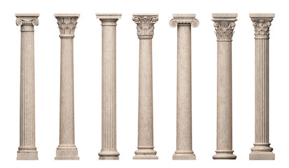 set of vintage classic marble columns pillars