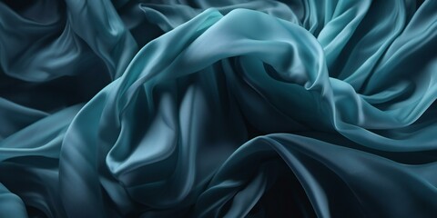 Blue silk fabric background. Smooth elegant blue silk or satin luxury cloth texture. Abstract blue background with layers of silk folded drapery, fashion wallpaper with levitating cloth. Generative AI