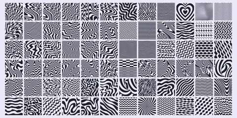Aufkleber - Collection Of Geometric Patterns. Set Of Abstract Modern Textures. Optical Illusion Backgrounds.