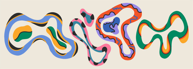 Wall Mural - Set of various abstract shapes, patterns and plants. Hand drawn doodles. Modern fashion illustration. Flat design, cartoon hand drawn, vector.