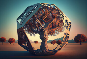 Poster - Beautiful abstract surreal tree. Generative AI technology.	
