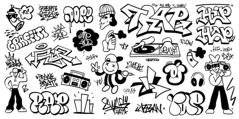 Wall Mural - 
rap music, graffiti, street style vector doodle set , design elements