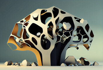 Poster - Beautiful abstract surreal tree. Generative AI technology.	
