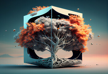 Poster - Beautiful abstract surreal tree. Generative AI technology.	
