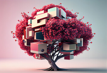 Poster - Beautiful abstract surreal tree. Generative AI technology.	
