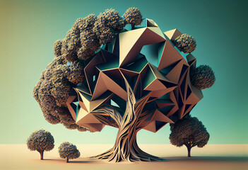 Poster - Beautiful abstract surreal tree. Generative AI technology.	
