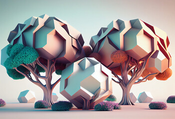 Poster - Beautiful abstract surreal tree. Generative AI technology.	
