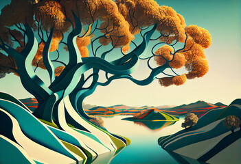 Poster - Beautiful abstract surreal tree. Generative AI technology.	
