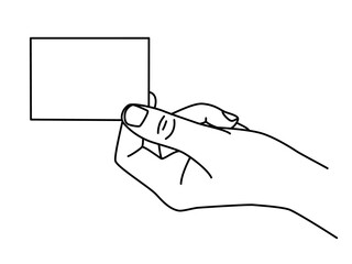 Hand holding a business card, hand drawn with thin line. Presenting document, showing memo, template for image. Png clipart isolated on transparent background