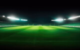 Fototapeta Sport - Universal grass stadium illuminated by spotlights and empty green grass playground, Generative AI