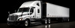 A brand new white semi truck with a trailer parked in a dark room, creating a dramatic atmosphere.. Generative Ai