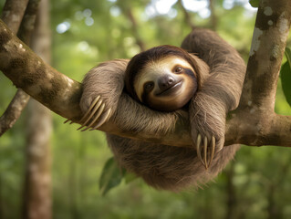 close up of a sloth in the woods on a tree