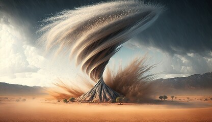 Wall Mural - desert tornado in fantasy, complete with flying dust and splashing water generative ai