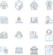 Firmware scheme line icons collection. Update, Integrity, Security, Stability, Compatibility, Configuration, Optimization vector and linear illustration. Performance,Encryption,Authentication outline