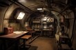 underground nuclear fallout shelter to protect from effects of nuclear fallout, in anticipation of a post-apocalyptic war. It has air filtration systems, supplies, radiation protection. AI-generated