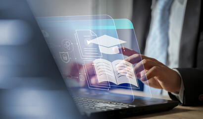 Fototapete - E-learning Education Internet Technology Webinar Online Courses concept. learning online with webinar, video tutorial, internet lessons. Learn Learning Education Knowledge Wisdom Studying Concept.