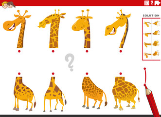 Sticker - match halves of pictures with funny giraffes educational game