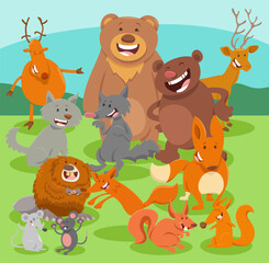 Wall Mural - happy cartoon wild animals characters group