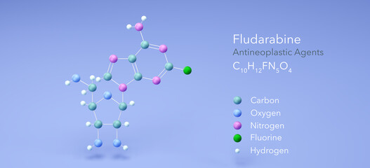 Sticker - fludarabine molecule, molecular structures, antineoplastic agents, 3d model, Structural Chemical Formula and Atoms with Color Coding