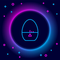 Sticker - Glowing neon line Kitchen timer icon isolated on black background. Egg timer. Cooking utensil. Colorful outline concept. Vector