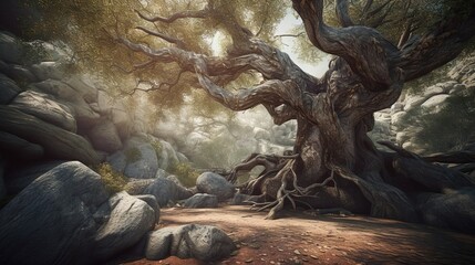 Wall Mural - a large tree in the middle of a rocky area