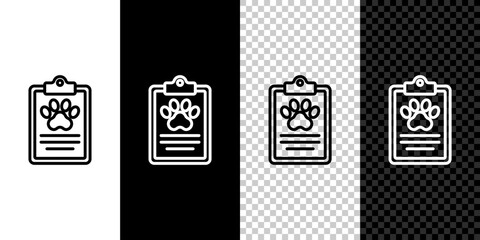 Canvas Print - Set line Clipboard with medical clinical record pet icon isolated on black and white, transparent background. Health insurance form. Medical check marks report. Vector