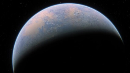 Wall Mural - cinematic animation of exoplanet in another solar system. a geologically active planet in another ga