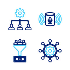 Sticker - Set line Project management, Lead, Voice assistant and icon. Vector