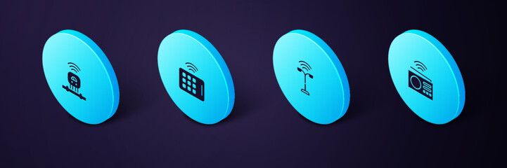 Poster - Set Isometric Smart radio, street light, Wireless tablet and sensor icon. Vector