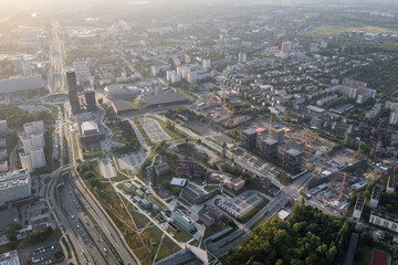 Sticker - Spodek Arena and Silesian Museum, aerial view in Katowice, Poland