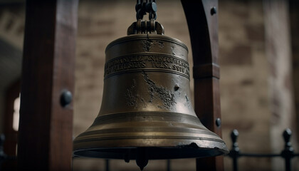 Wall Mural - Old brass handbell ringing in Catholic chapel generated by AI