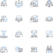 Business Community line icons collection. Collaboration, Nerking, Synergy, Partnership, Innovation, Trust, Support vector and linear illustration. Growth,Leadership,Diversity outline signs set