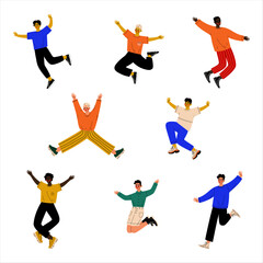 Poster - Happy Man Jumping with Joy and Excitement Feeling Energy and Celebrating Something Vector Set