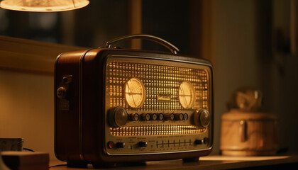 Sticker - Antique radio with shiny knob broadcasts nostalgia generated by AI