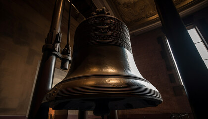 Wall Mural - Bronze handbell symbolizes spirituality and religion history generated by AI