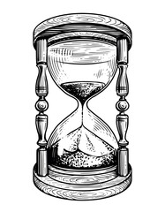 Hourglass sketch. Vintage sandglass in style of old engraving. Time, countdown, deadline concept. Vector illustration