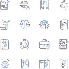 Juridical line icons collection. Law, Judge, Court, Litigation, Lawsuit, Attorney, Legal vector and linear illustration. Justice,Verdict,Appeal outline signs set