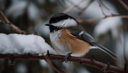 Sticker - Great tit perched on winter tree branch generated by AI