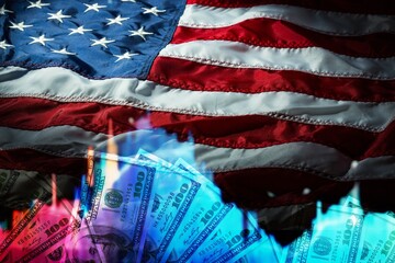 Poster - Stock market graph and USA flag with money background.