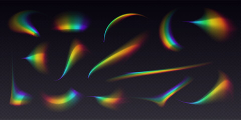Wall Mural - refractions set, leak flare overlay, rainbow sunlight effect, holographic rays collection isolated o
