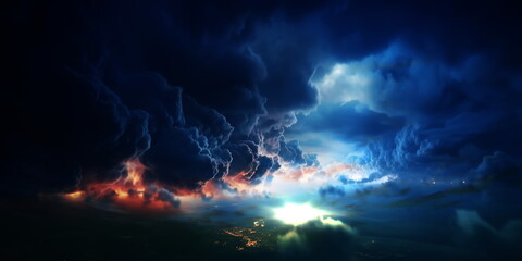Wall Mural - night sky ,dramatic sunset orange dramatic cloudy blue sky nature landscape