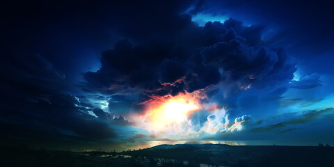 Wall Mural - night sky ,dramatic sunset orange dramatic cloudy blue sky nature landscape
