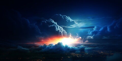 Wall Mural - night sky ,dramatic sunset orange dramatic cloudy blue sky nature landscape