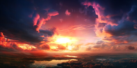 Wall Mural - night sky ,dramatic sunset orange dramatic cloudy blue sky nature landscape