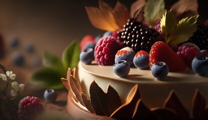 Wall Mural - Berry-topped cake. close-up. Generative AI