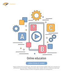 Wall Mural - Online education, e-learning, web school flat contour style vector concept illustration